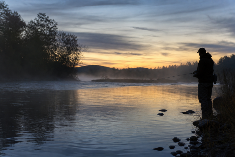 Calm river surface at dusk