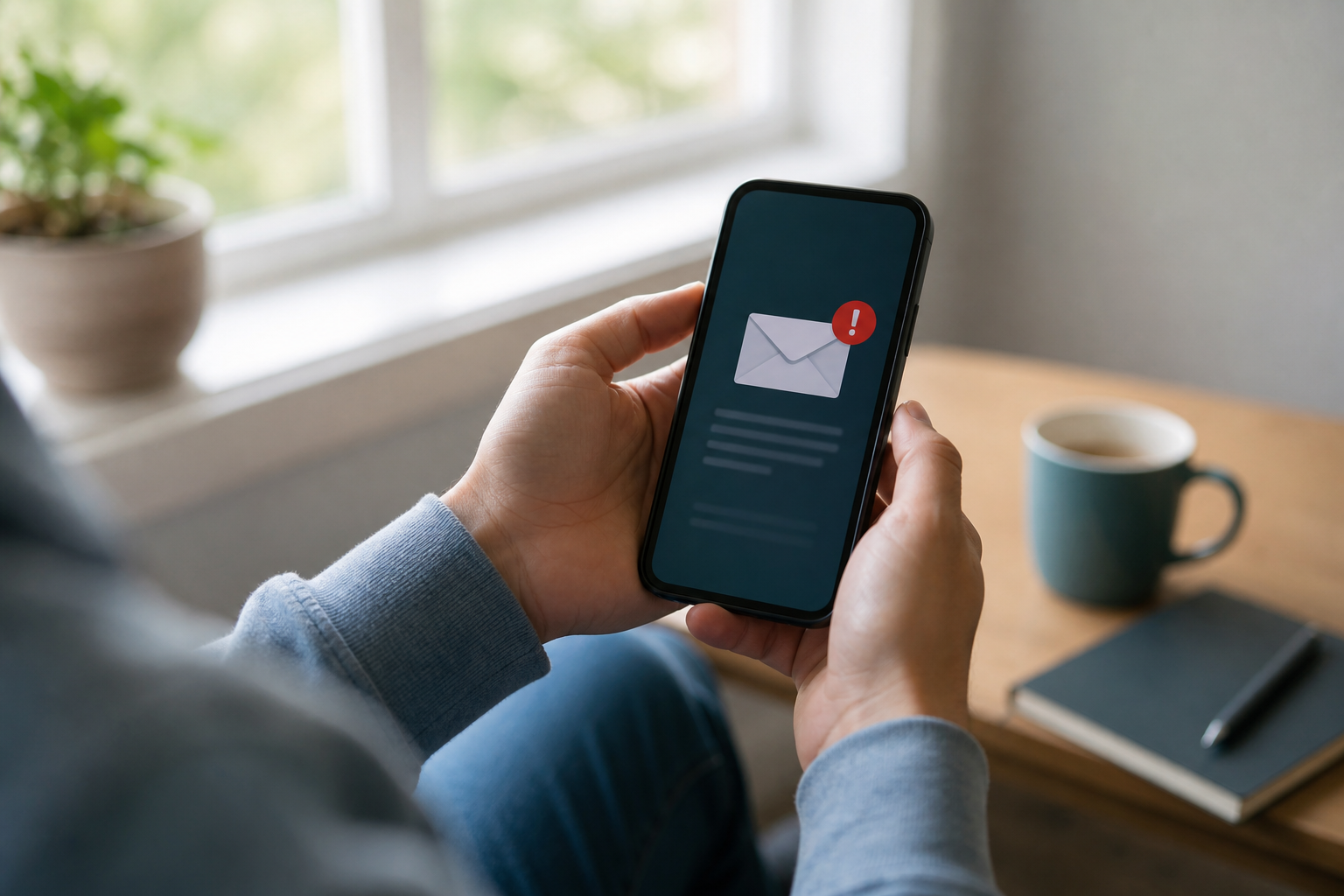 Person reviewing a suspicious message on a phone