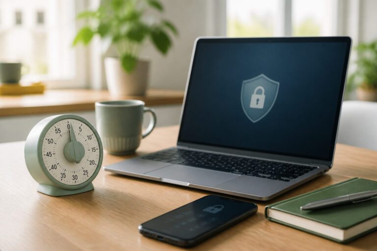 Kitchen timer beside laptop and phone