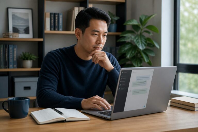 Person using a laptop with an AI chat sidebar