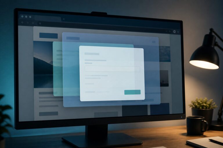 Monitor with overlapping translucent UI panels