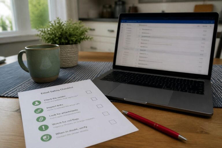 Email checklist beside a laptop