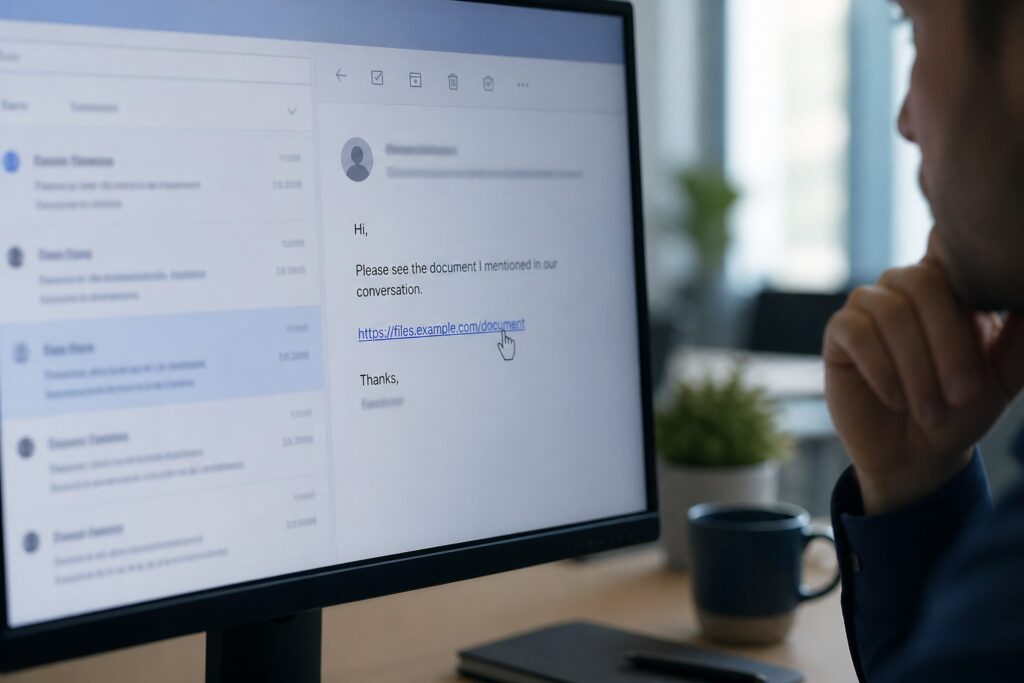 Email client open with hesitation before clicking