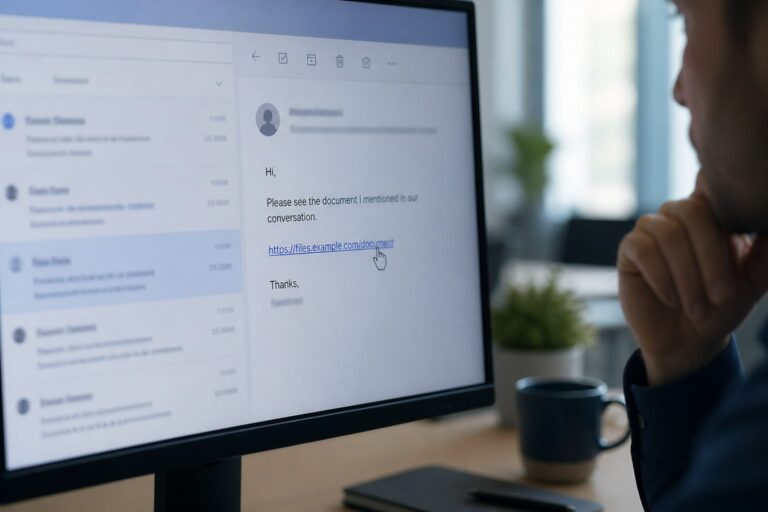Email client open with hesitation before clicking