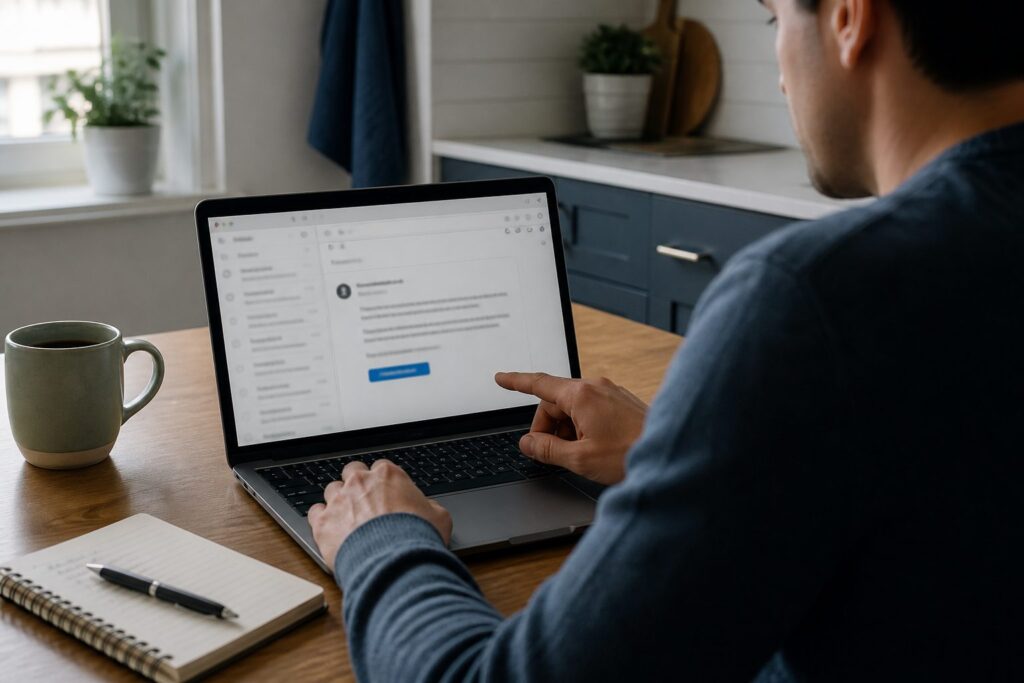 Person carefully reading an email before clicking