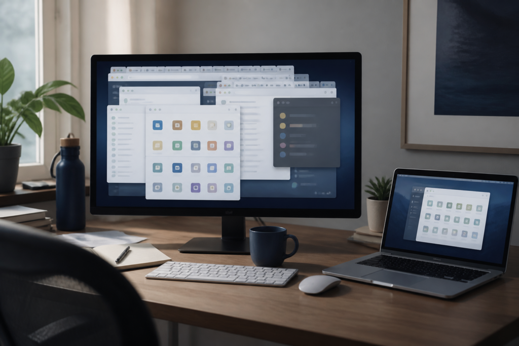 Home desk with many unknown browser tools and apps