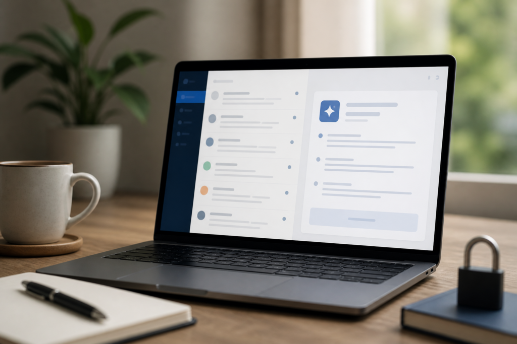 Laptop showing an email inbox being reviewed carefully