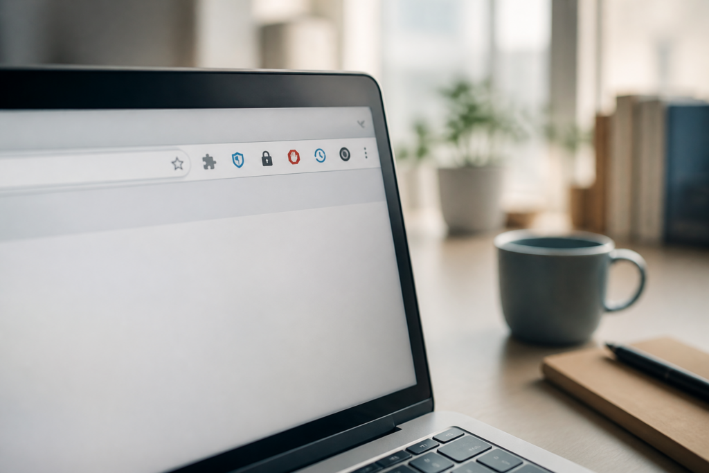Browser with extension icons suggesting caution