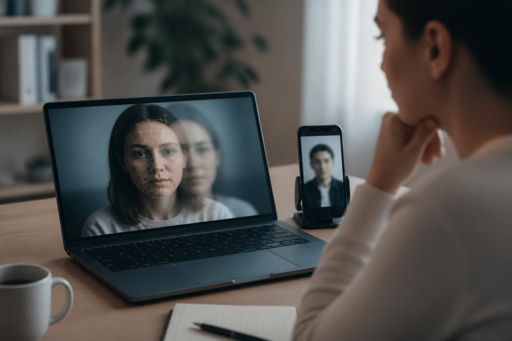Laptop and phone suggesting synthetic media risk